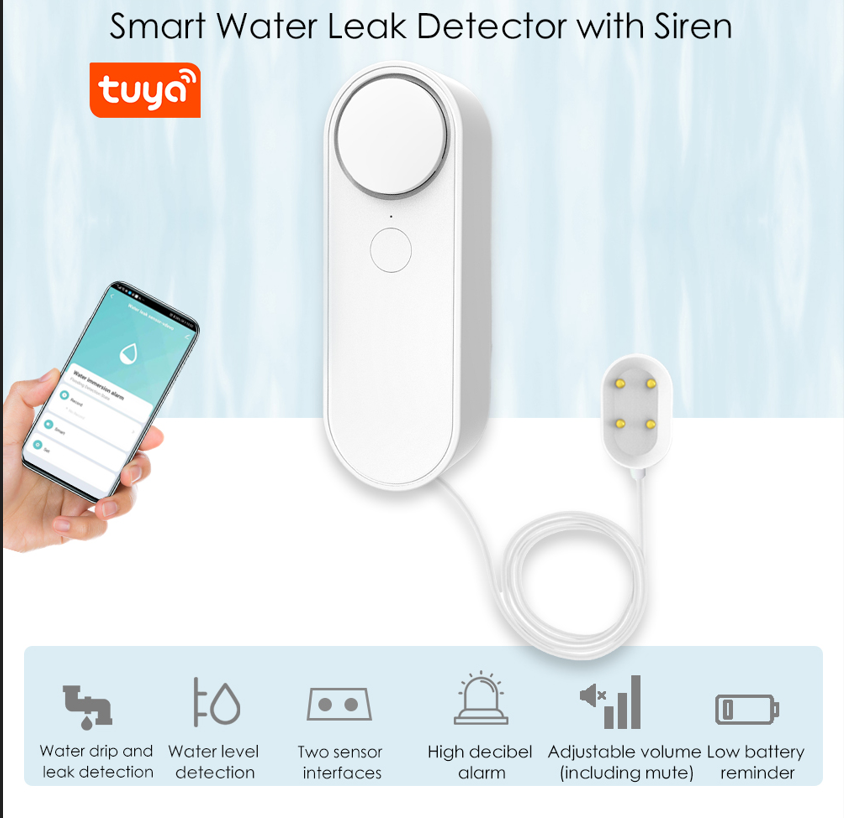 Smart Home Water Flow  Sensor Alarm  Tuya APP  Water Level Sensor Detection WiFi Water Leak Detector With Siren