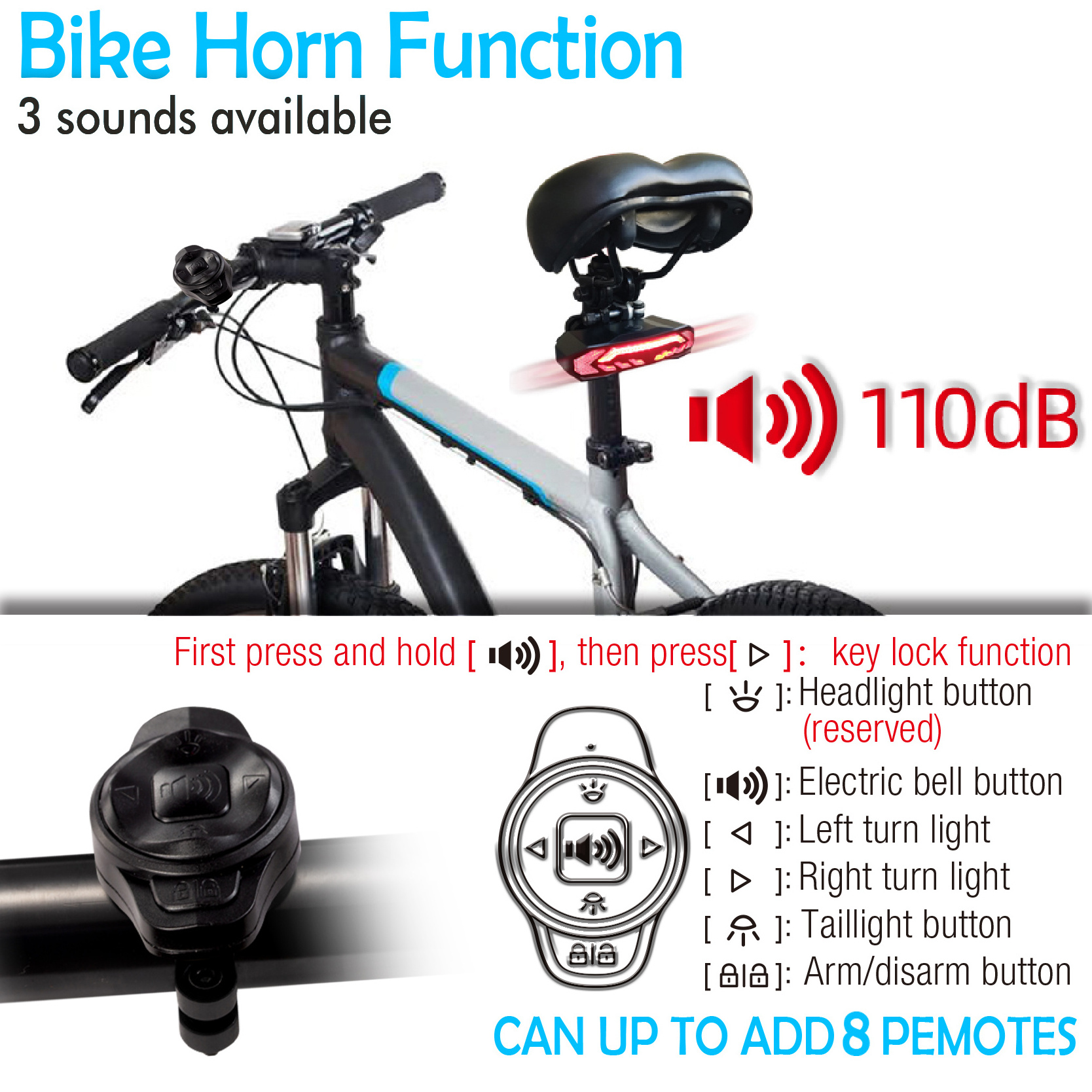 6 light models remote control IP65 waterproof motorcycle bicycle tail light rechargeable led bicycle lights