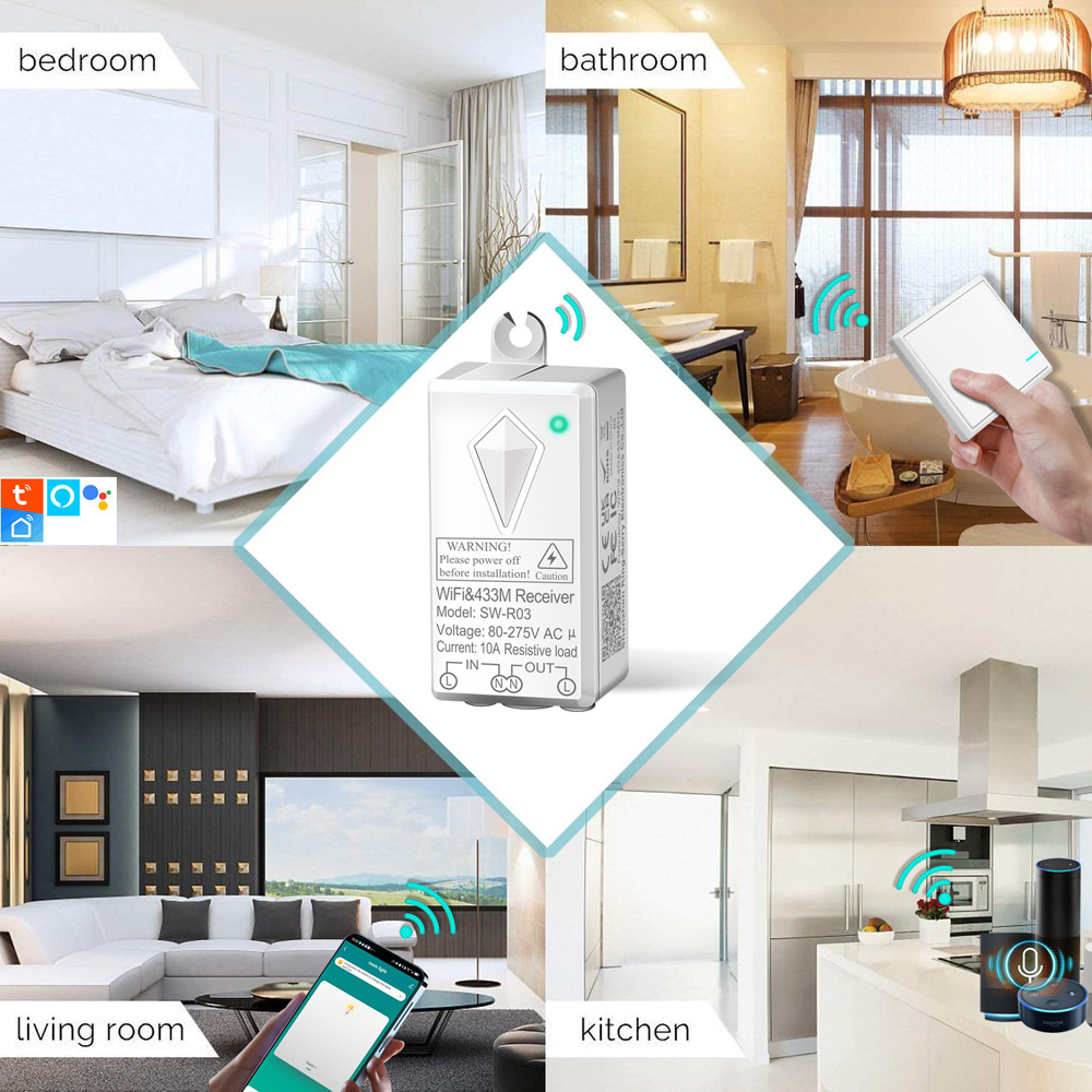 Waterproof Wall Switch Wireless Relay Work with Alexa and Google Home Electric Switch Wireless Tuya Wifi Smart Switch