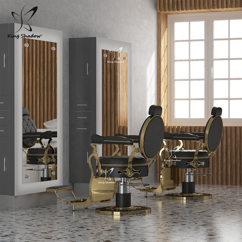 Salon furniture barber shop mirrors double sided styling station led mirror station with lights