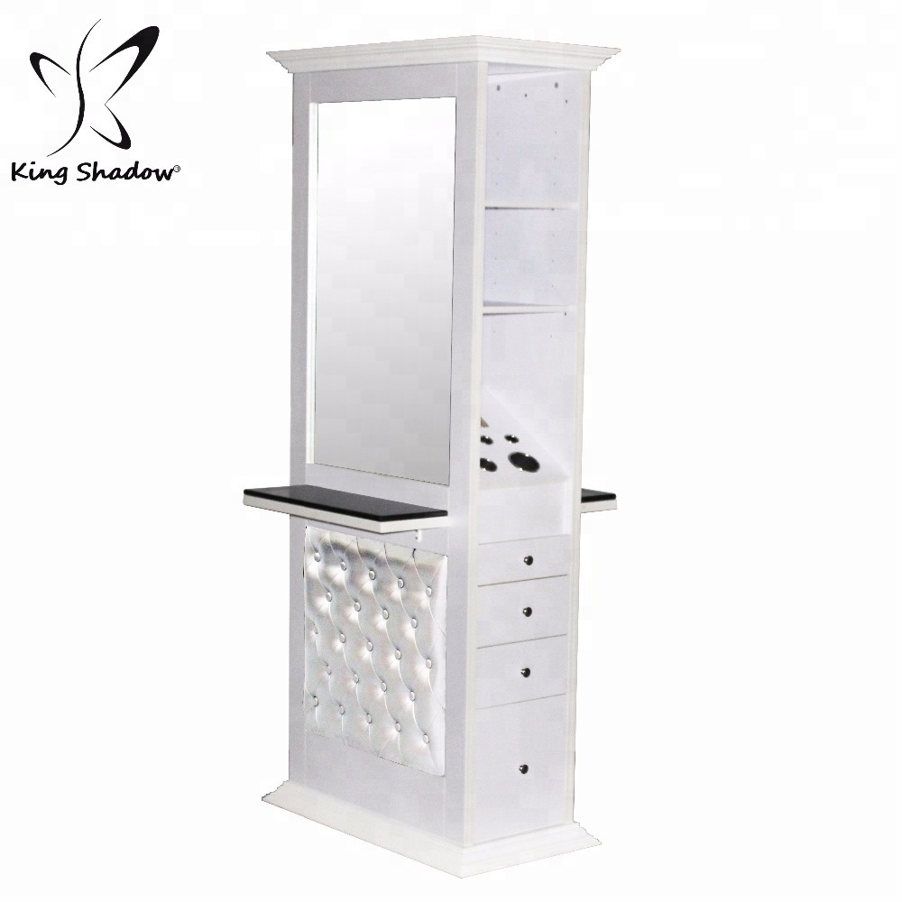 Kingshadow Barber Shop Stainless Steel Mirror Station Styling Hair Salon Mirror Station With Lighted Mirrors For Beauty Salon