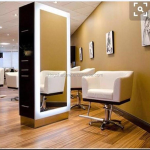 Salon furniture barber shop mirrors double sided styling station led mirror station with lights