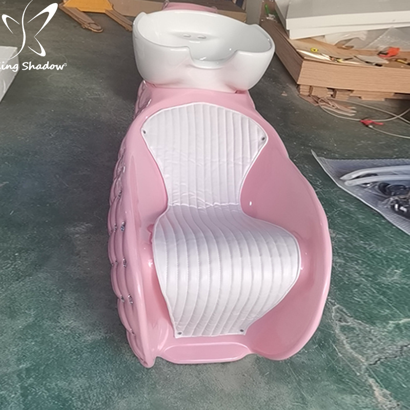 kingshadow Fiberglass material hair washing chair hot pink hair salon shampoo chair with bowl