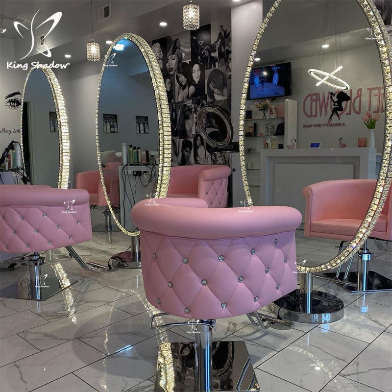 2022 hair saloon furniture set barber styling mirror stations makeup salon station with LED