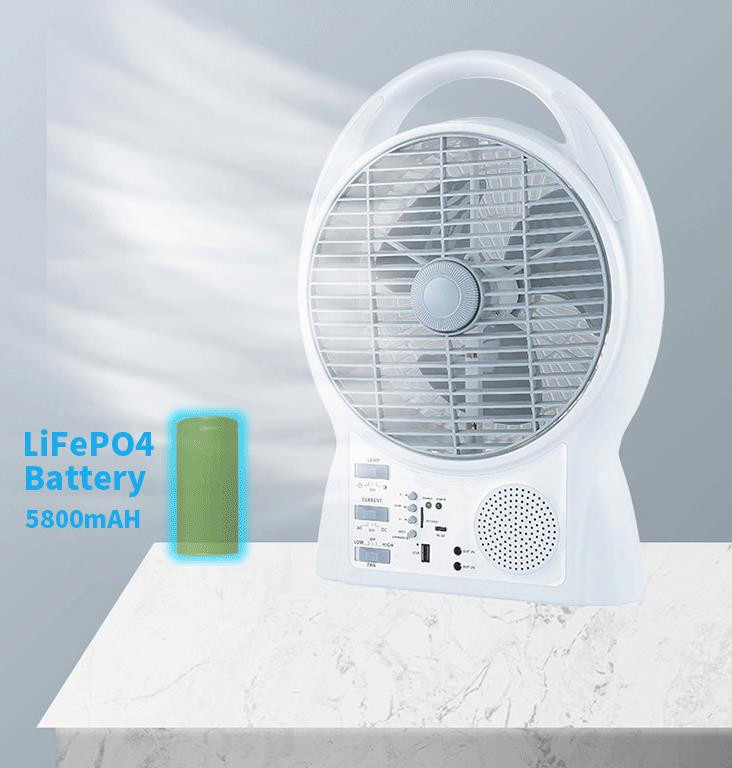 Mini electric  table fan portable 8 inch with USB AM FM radio LED outdoor indoor solar emergency box fan