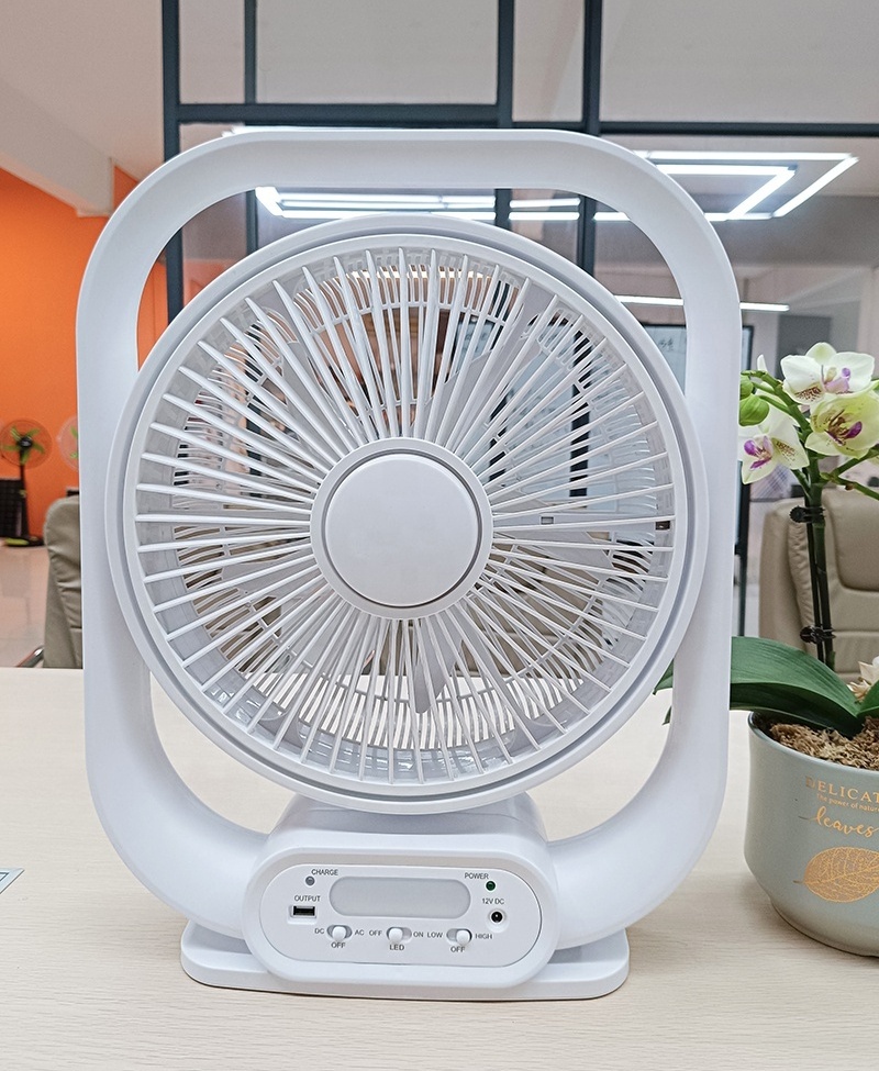 12 Inch Solar Powered Table Fans Portable Rechargeable Desktop Emergency Light Fan