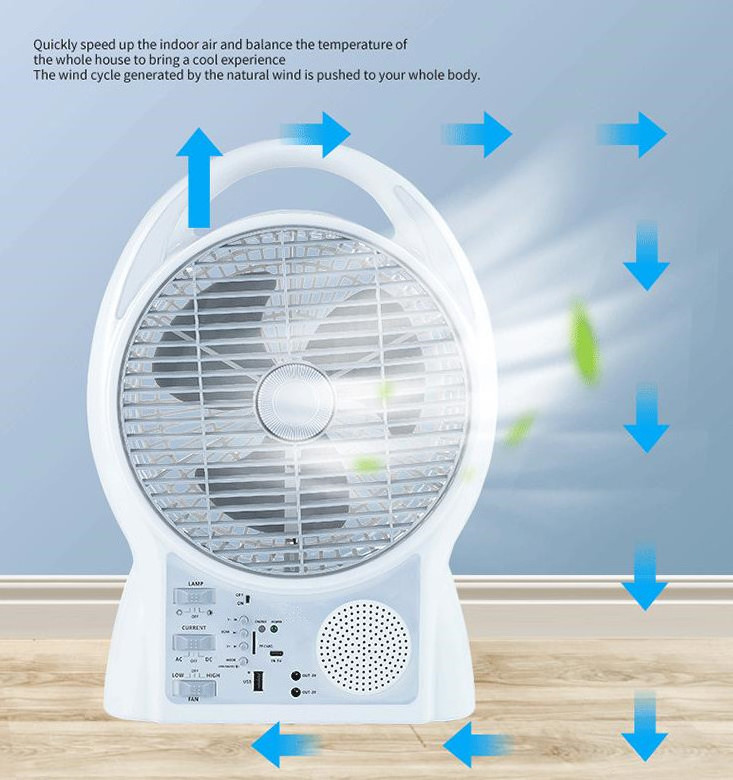 Mini electric  table fan portable 8 inch with USB AM FM radio LED outdoor indoor solar emergency box fan