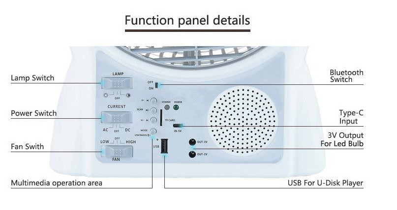 Mini electric  table fan portable 8 inch with USB AM FM radio LED outdoor indoor solar emergency box fan
