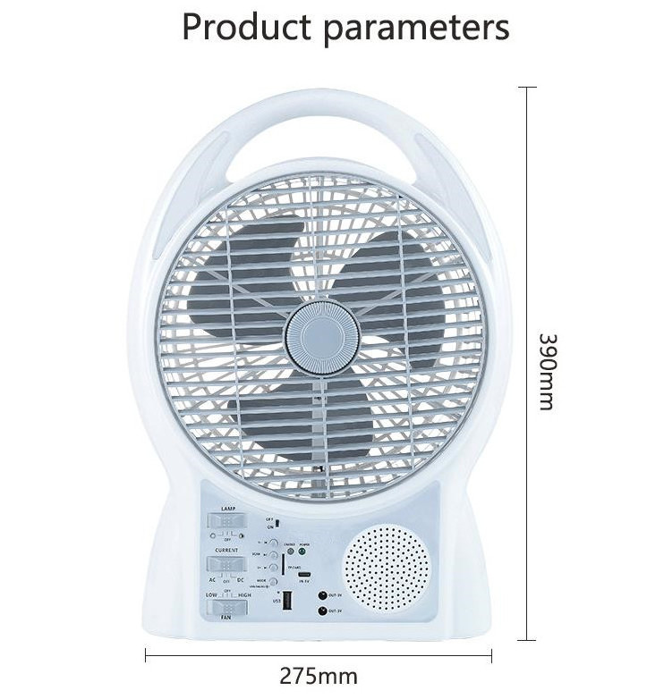 Mini electric  table fan portable 8 inch with USB AM FM radio LED outdoor indoor solar emergency box fan