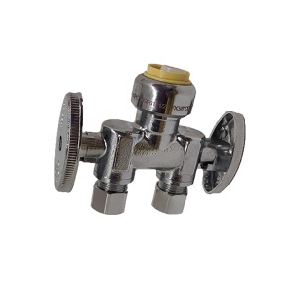 Lead Free Brass Push-Fit Supply Tee Stop valve dula compression Push to connect plumbing valve quick connect sharkbite type