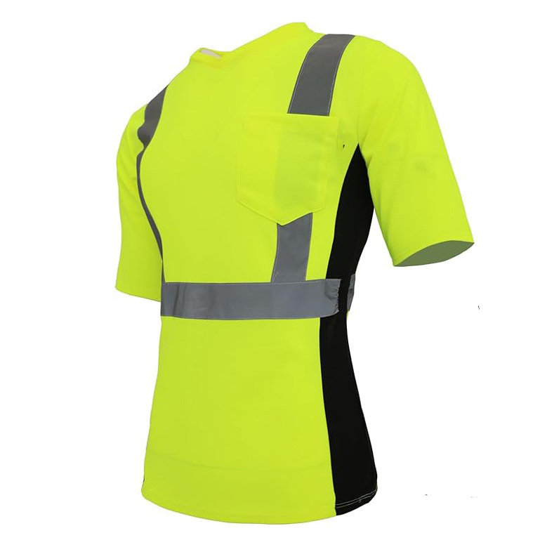 Custom Logo Safety T Shirt Women Reflective Tape High Visibility 2 tone Shirt Work Construction Short Sleeve Tshirt