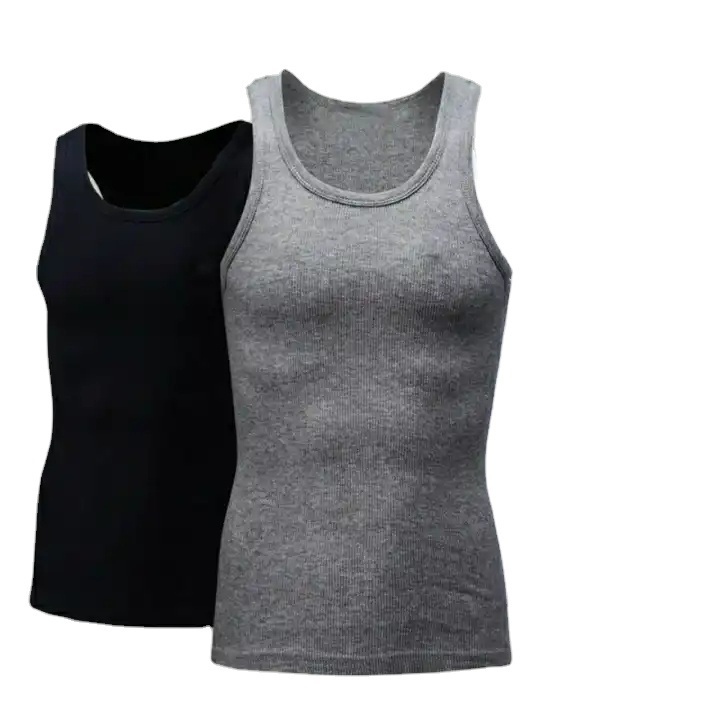 Wholesale  High Quality Mens 95%Cotton 5% spandex Singlet Rib Blank Solid Vest Plus Size  Workout Gym Tank Top For Men