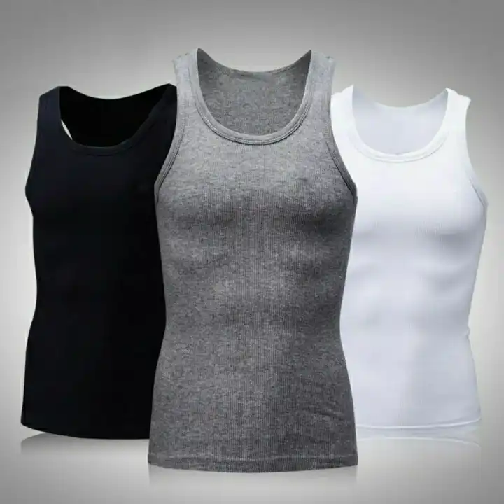 Wholesale  High Quality Mens 95%Cotton 5% spandex Singlet Rib Blank Solid Vest Plus Size  Workout Gym Tank Top For Men