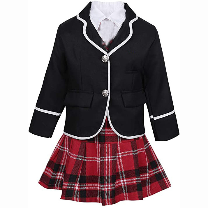 Custom Logo Kids Girls JK School Uniform Cosplay Costume Jacket Coat dress Shirt Tie Mini Skirt