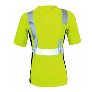 Custom Logo Safety T Shirt Women Reflective Tape High Visibility 2 tone Shirt Work Construction Short Sleeve Tshirt