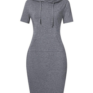 Wholesale 95%Cotton 5%Spandex Women Hoodie Dress high quality custom logo Knee Length Slim Fit Casual Pullover Dress for women