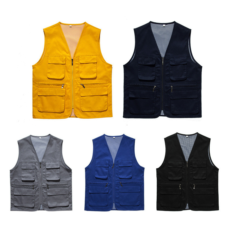 Custom Logo Men's Utility Cargo Vest Outdoor Fishing Safari Travel Work Photo Vest with Pockets