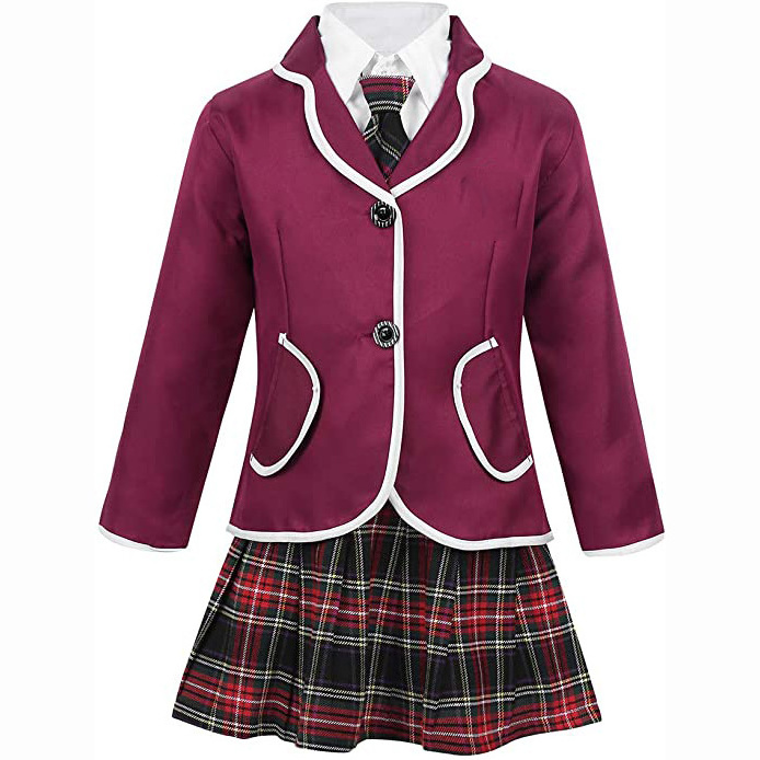 Custom Logo Kids Girls JK School Uniform Cosplay Costume Jacket Coat dress Shirt Tie Mini Skirt