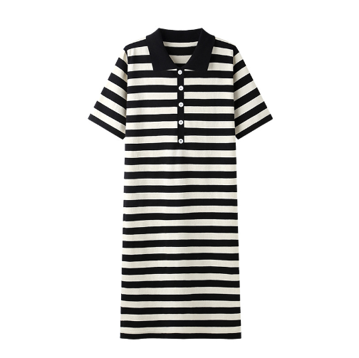 wholesale summer women black and white striped dress blank dress women short sleeve high quality blank casual golf polo dress