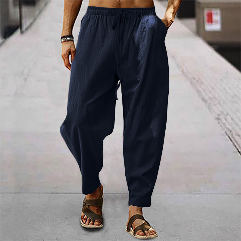 Men's Plus Size Elastic Waist Cotton linen blend Pants Relaxed Loose Casual hemp breathable Trousers