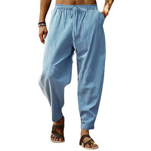 Men's Plus Size Elastic Waist Cotton linen blend Pants Relaxed Loose Casual hemp breathable Trousers