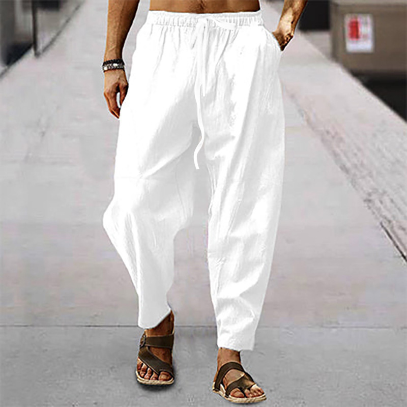 Men's Plus Size Elastic Waist Cotton linen blend Pants Relaxed Loose Casual hemp breathable Trousers