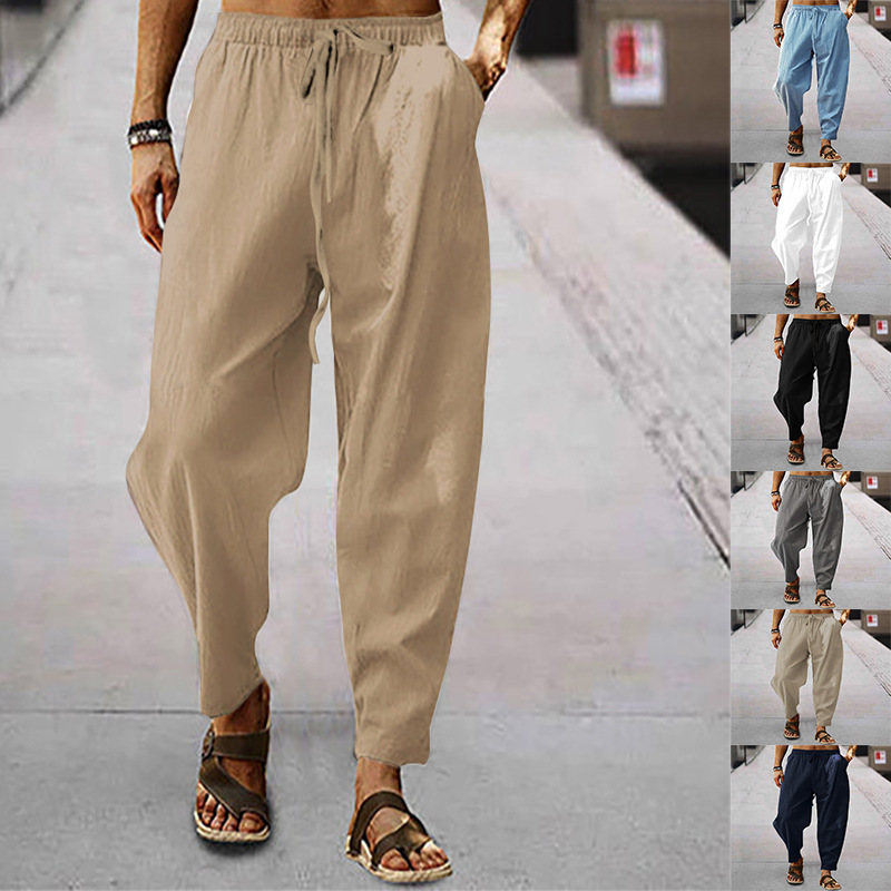 Men's Plus Size Elastic Waist Cotton linen blend Pants Relaxed Loose Casual hemp breathable Trousers