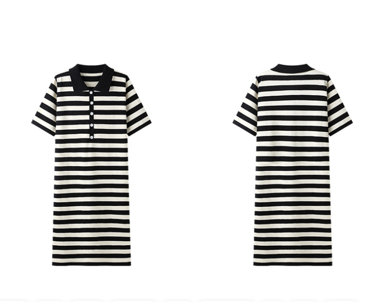 wholesale summer women black and white striped dress blank dress women short sleeve high quality blank casual golf polo dress