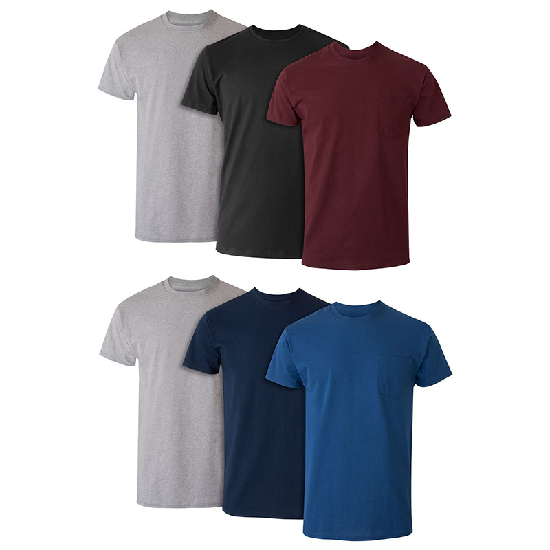 Wholesale Custom 75% Cotton 25% Polyester CVC Jersey Breathable Super Soft Men's Pocket Crew Neck T-Shirt Undershirt