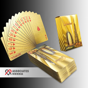 Customized Printing 24k Foil Plated Black Dubai Burj Al Arab Gold water proof Playing Cards With Wooden Box