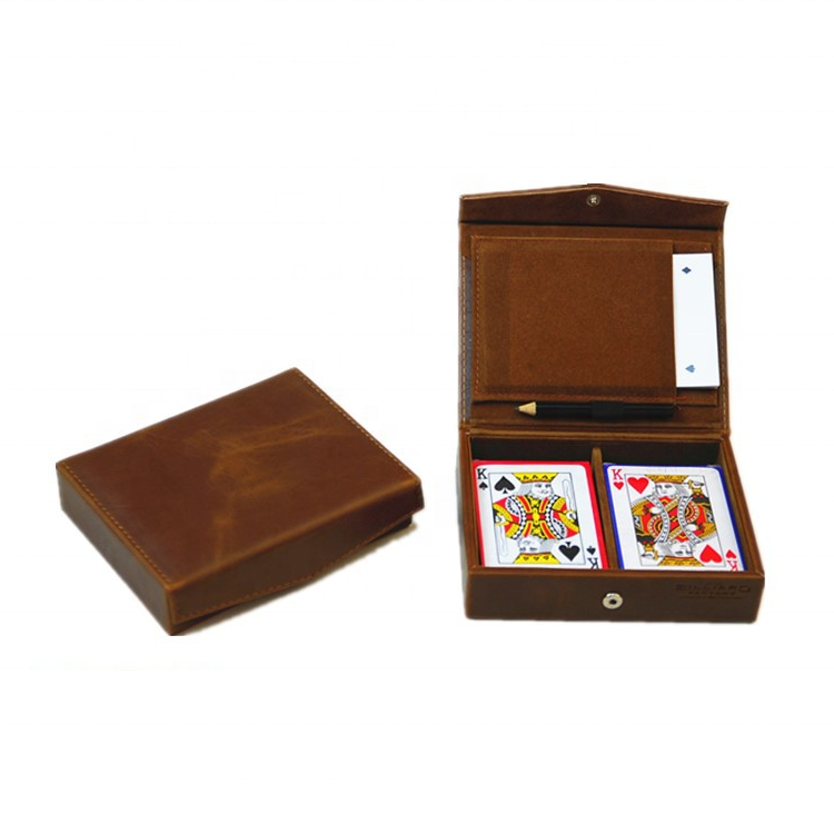 promotional antique poker playing cards in leather box case holder set