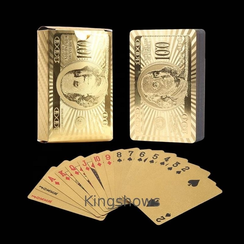 100 dollar gold plated playing card black gold silver foil edge printed plastic pvc poker playing cards set dubai