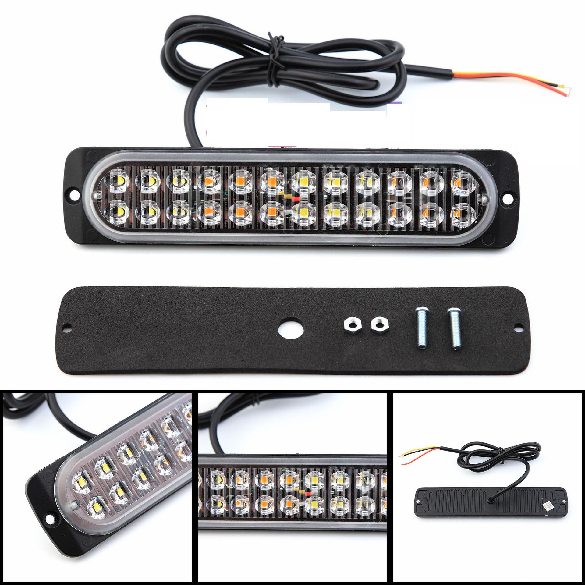 24 LED Amber Strobe Lights for Vehicles Trucks Emergency Strobe Lights 12V -24V Warning Hazard Flash Strobe Lights Bar Grille