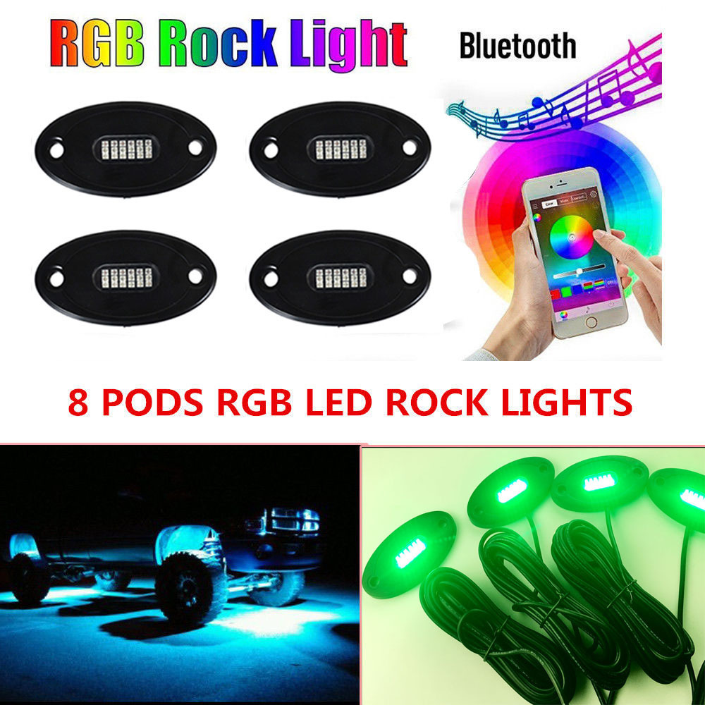 4,6,8,12 Pods LED waterproof rock light RGB multicolor APP blue-tooth control music flashing car underbody rock led lights