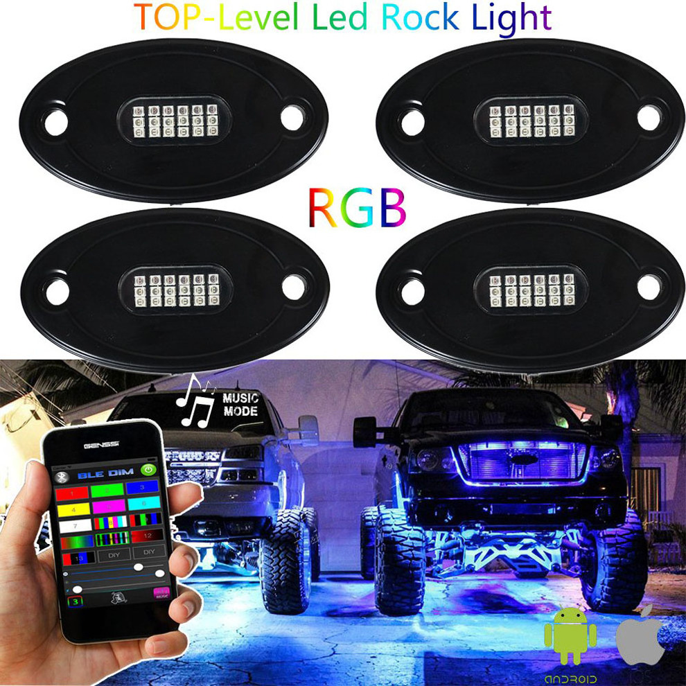 4,6,8,12 Pods LED waterproof rock light RGB multicolor APP blue-tooth control music flashing car underbody rock led lights