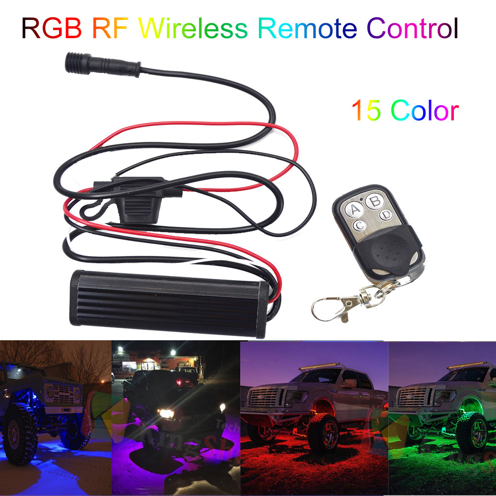 12V Waterproof Wireless LED Whip Light Remote Kit Multi-color RGB 4-key Controller for Rock Light Car Wheel Light