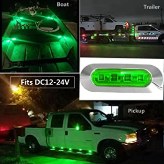 Green 4 LED Side Marker Lights Front Rear Interior Tail Light Warning Turn Indicators Underglow Wheel Rock Lamp for Auto Truck