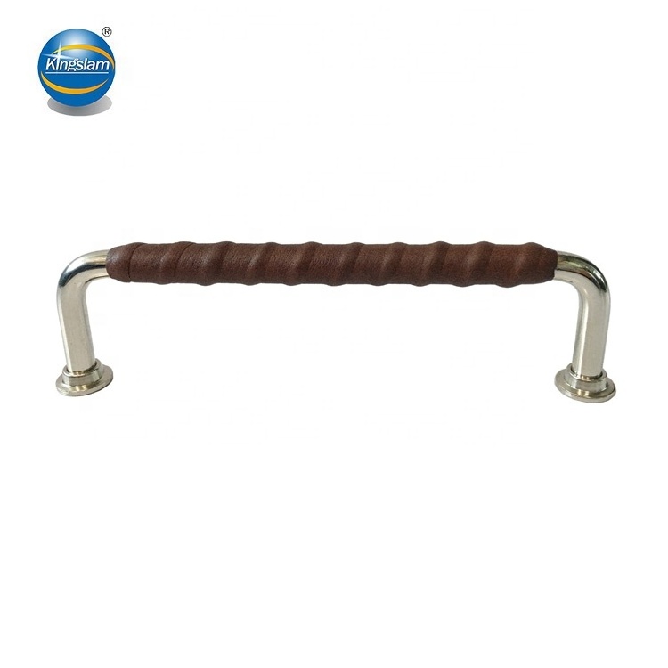 Kingslam Twisted Genuine Leather Furniture Handle Cabinet Handle - Brown and Black , CC96/128/160mm for Kitchen Cupboard Doors