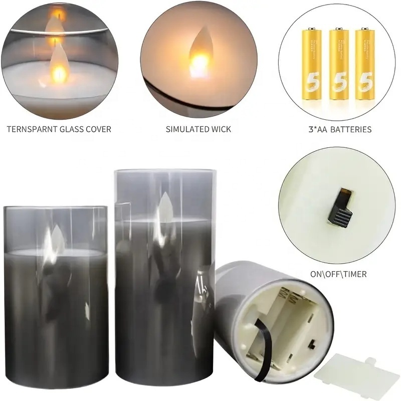 Flickering Led Flameless Candles, Battery Moving Wick Remote Timers No Melt Velas Festival Wedding Home Party Decor Glass Candle