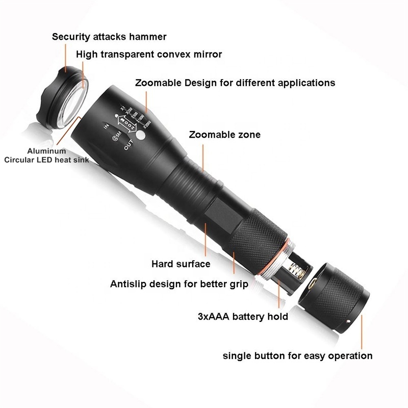 High Power Camp Waterproof Flash Light Set LED Rechargeable Tactical Torches Telescopic Tochlight Flashlight Powerful