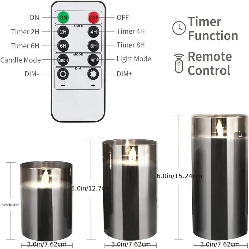 Flickering Led Flameless Candles, Battery Moving Wick Remote Timers No Melt Velas Festival Wedding Home Party Decor Glass Candle