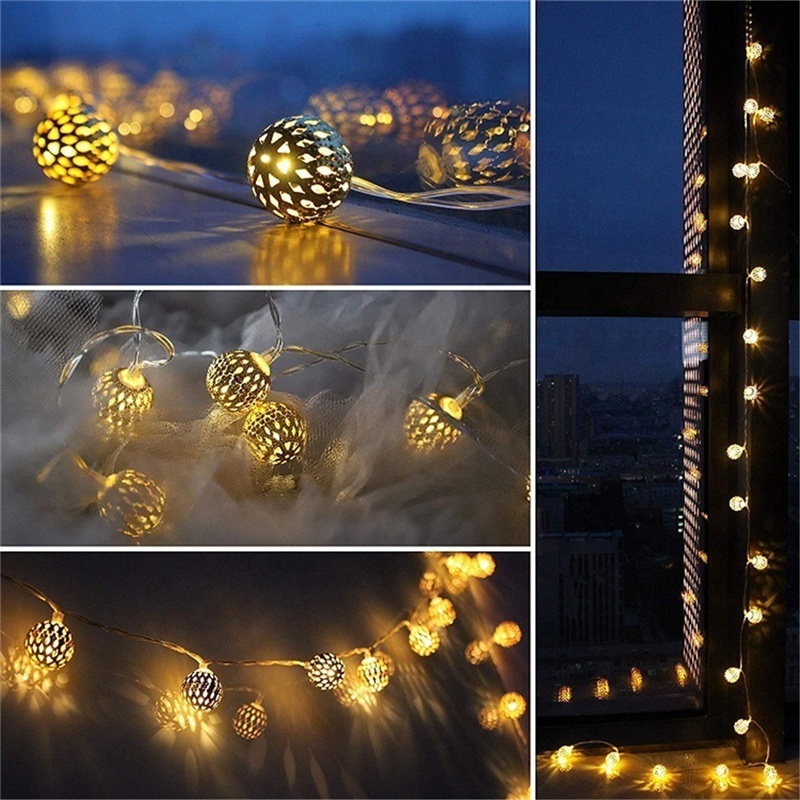 Moroccan Lantern Hanging Lamp Led Gold Balls Fairy String Lights Ramadan Christmas Decorations Noel Wholesale Moroccan Lanterns