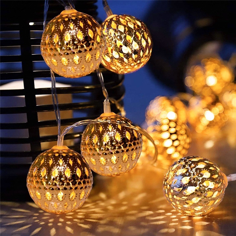 Moroccan Lantern Hanging Lamp Led Gold Balls Fairy String Lights Ramadan Christmas Decorations Noel Wholesale Moroccan Lanterns