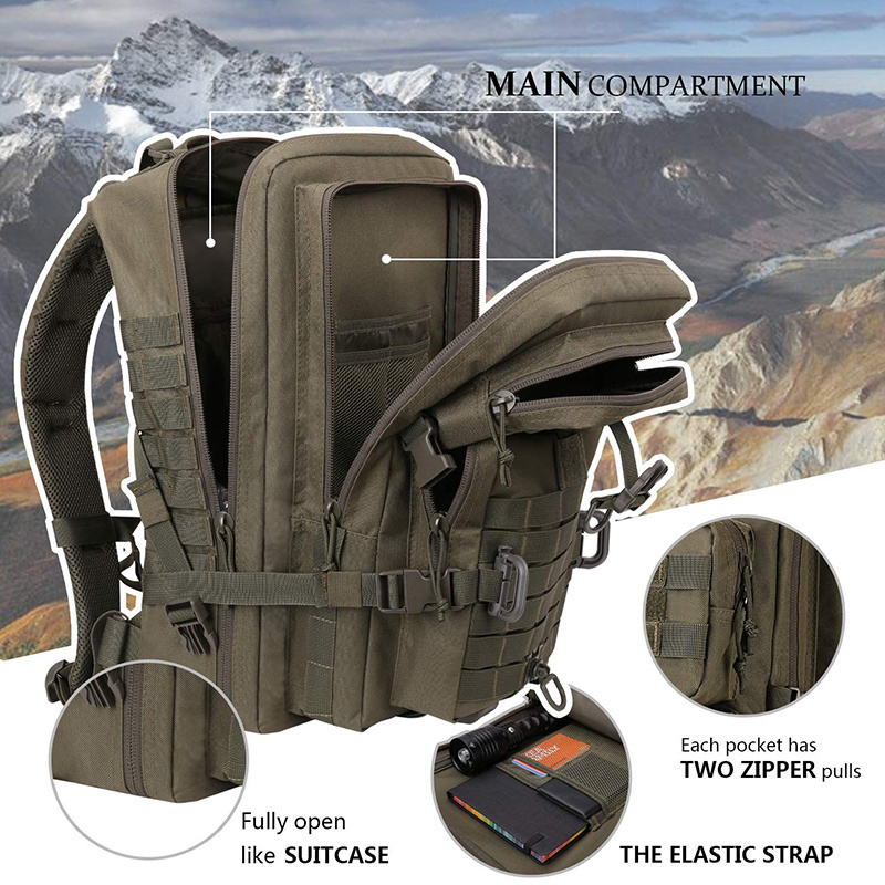 45L Tactical Backpacks waterproof large capacity Assault Pack 3 Day Bug Out Bag Hiking Rucksack Camouflage strap backpack