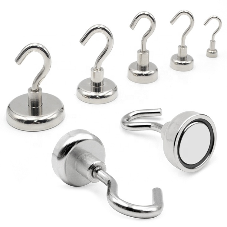 Factory Direct Sales 150lbs Strong Neodymium n35 n52 Magnet Hooks Refrigerator Eall Hook Nickel Coating for Kitchen