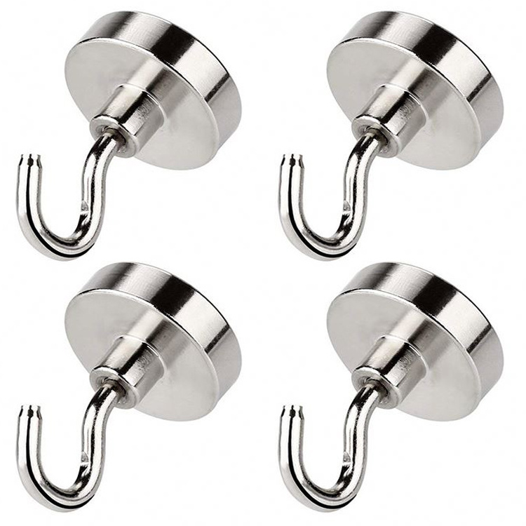 Factory Direct Sales 150lbs Strong Neodymium n35 n52 Magnet Hooks Refrigerator Eall Hook Nickel Coating for Kitchen