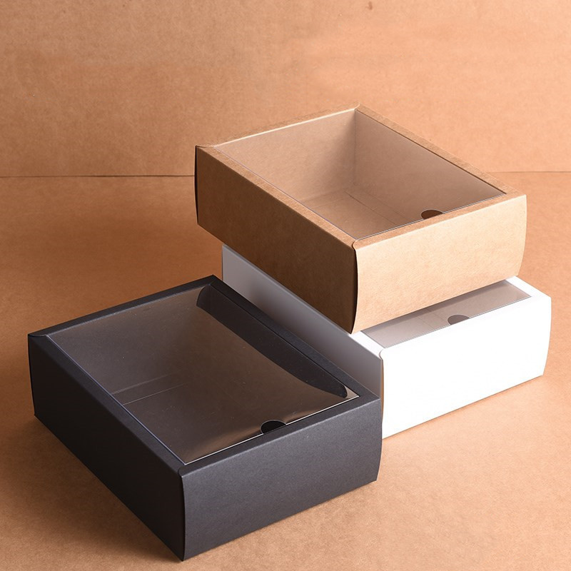 Custom Folding Kraft Paper Box With Transparent Pvc Window Gift Box Packaging Candy Favors Arts&Krafts Display Package Box