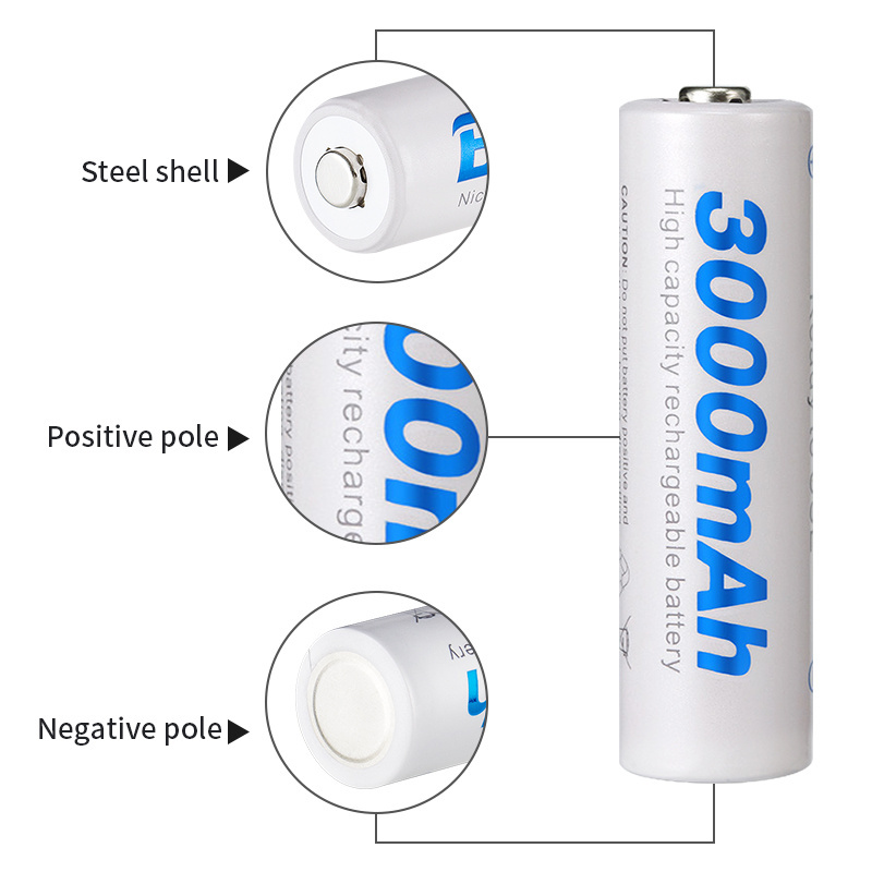 4pcs AA3.0AH battery BESTON High Capacity Ni-mh AA3000 Rechargeable Battery For Torch