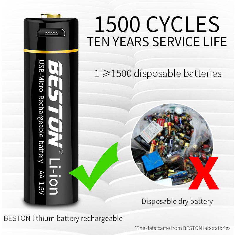 BESTON 1.5V Li-ion Battery Constant Voltage Fast Charge No.5  AA Li-ion Battery 2800mWh for Electric Remote Control