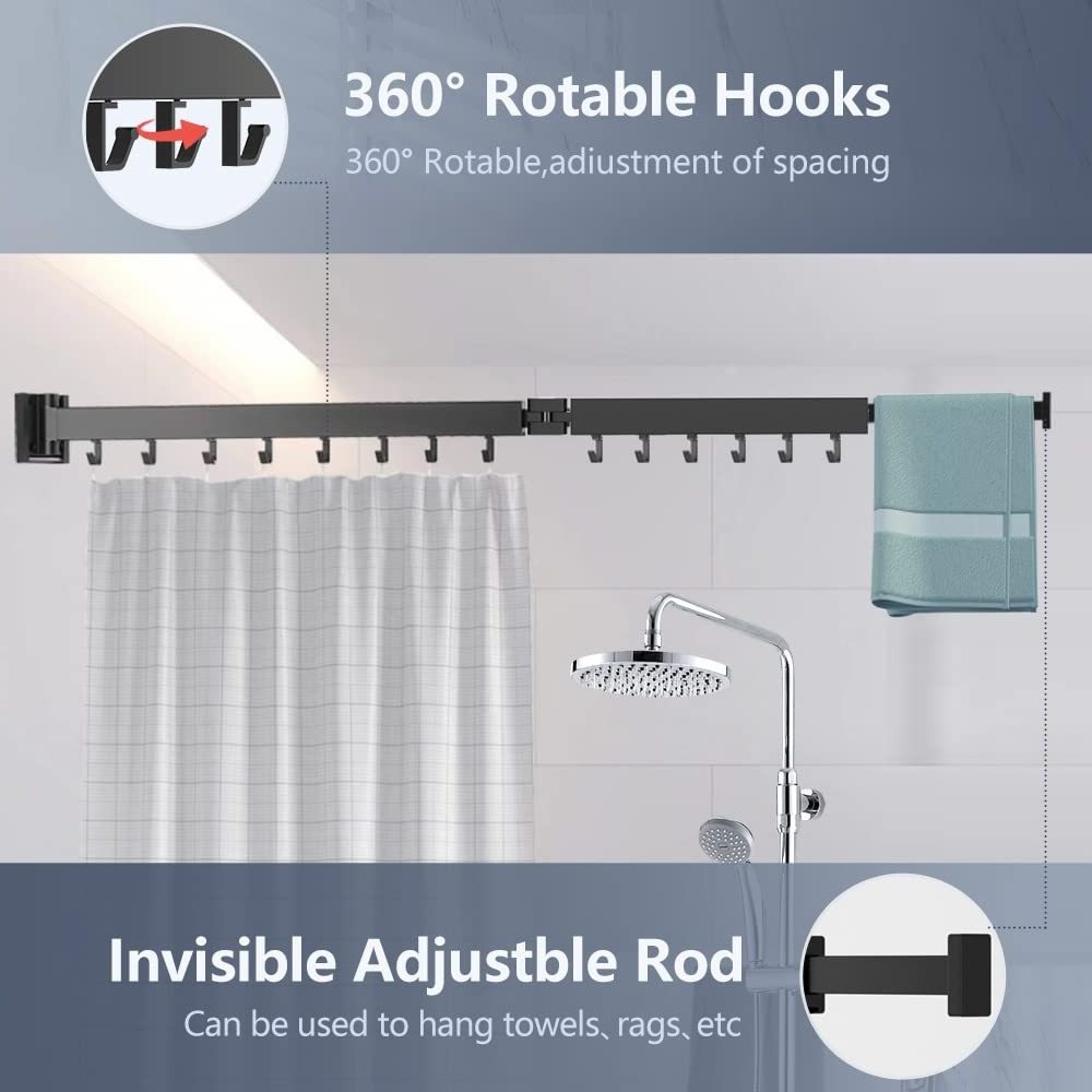 Retractable Clothes Drying Rack Wall Mounted Collapsible Space Saver Clothes Hanger Rack with Towel Bar